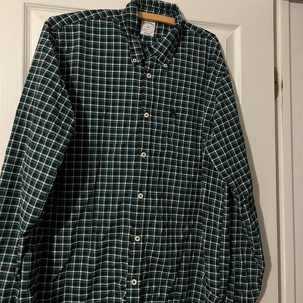 Brooks Brothers Plaid Button Down Green
